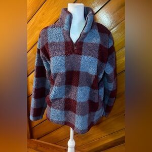 Blue and maroon plaid sweater